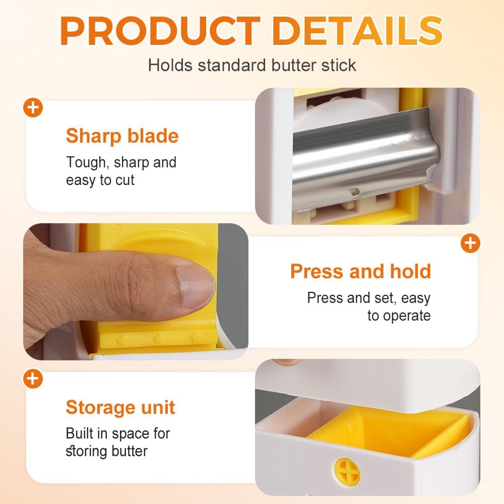 Butter Cutter, One-Click Butter Cutter,2025 NEW Single-Stick Butter Cutter, Butter Dispenser with Stainless Steel Blade and Storage Case for Quickly Making Bread, Cakes, Breakfast (2PCS)