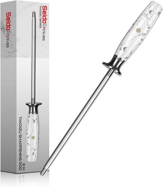 Takoizu 8-Inch Sharpening Rod – Diamond-Coated, Long-Lasting Knife Sharpener, White Turquoise Handle
