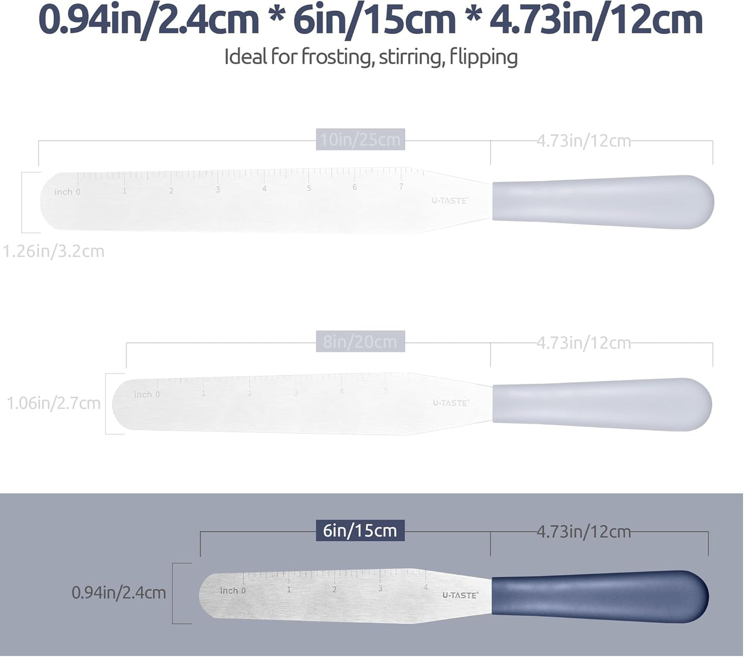 U-Taste 6in Cake Icing Spatula: Flexible Decorating Frosting Knife with Straight Thinner Stainless Steel Blade, Smooth Spreading Tools with Comfortable PP Handle for Cream, Cupcake (Midnight Blue)