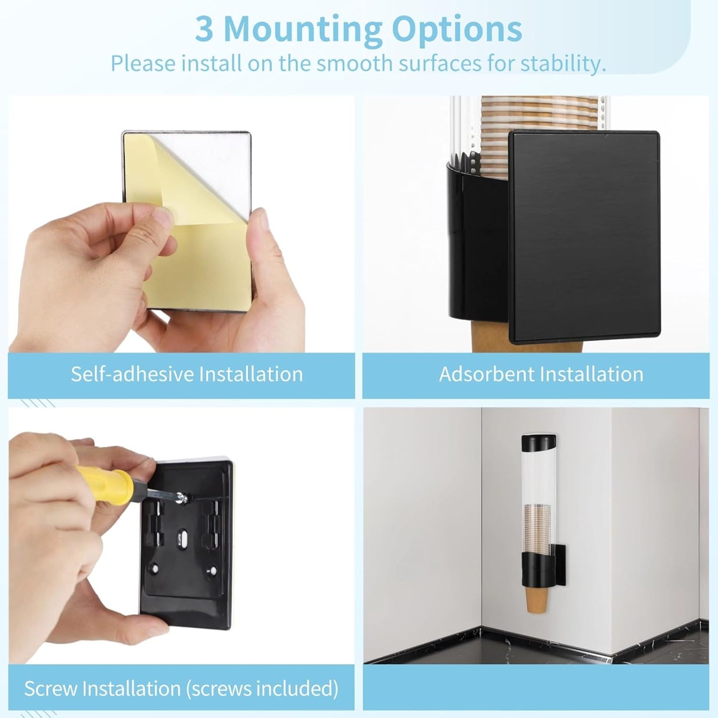 Disposable Paper Cup Dispenser,Water Cooler Pull Type Cup Holder Fits 7oz-12oz Cups,Wall-Mounted Cup Organizer for Water Coolers, Pull-Type Paper Cup Holder with Adhesive and Screws