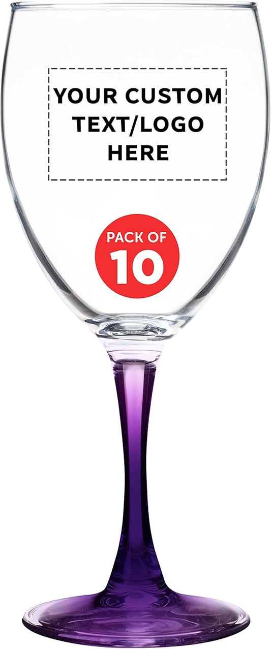 Custom Nuance Wine Glasses by ARC 10.5 oz. Set of 10, Personalized Bulk Pack - Restaurant Glassware, Perfect for Red Wine, White Wine, Cocktails - Purple