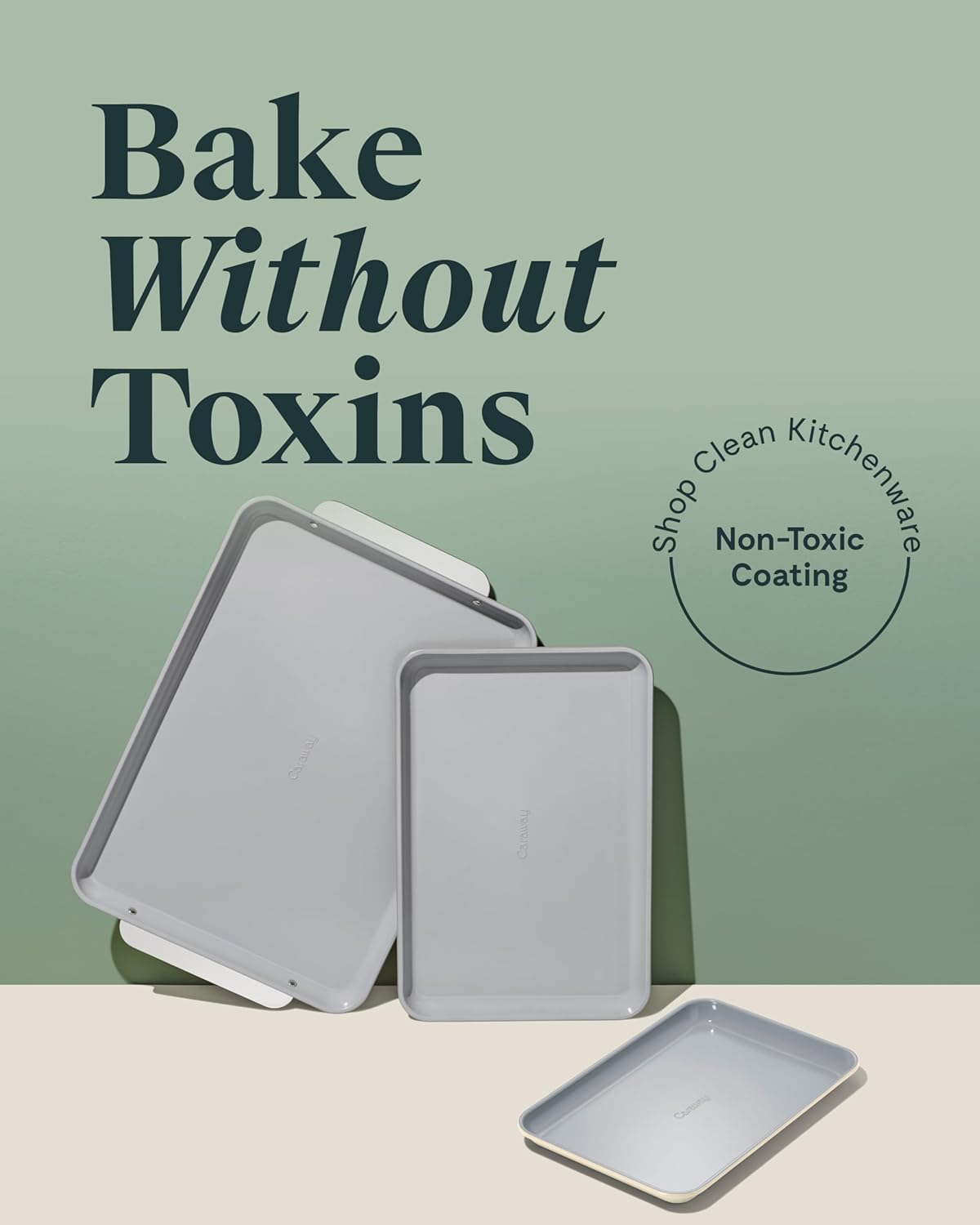 Caraway Non-Stick Ceramic Baking Sheet Trio - Naturally Slick Ceramic Coating - Non-Toxic, PTFE & PFOA Free - 18 x 13" Large, 15 x 10" Medium, & 9" x 13" Small - Cream