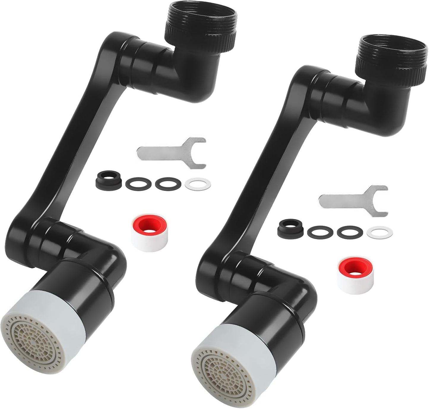 1080° Swivel Faucet Extender with 2 Function, Heavy Duty Rotating Sink Extension, Universal Swivel Robotic Arm, Rotating Splash Filter Extension for Kitchen Bathroom-2 Pcs/Black