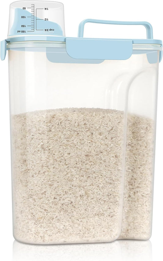 Rice Storage Container, Cereal Containers Storage, Dry Food Airtight Dispenser BPA Free, Clear Plastic Kitchen and Pantry Organization Bin (1, Sky blue, 5.28Qt)