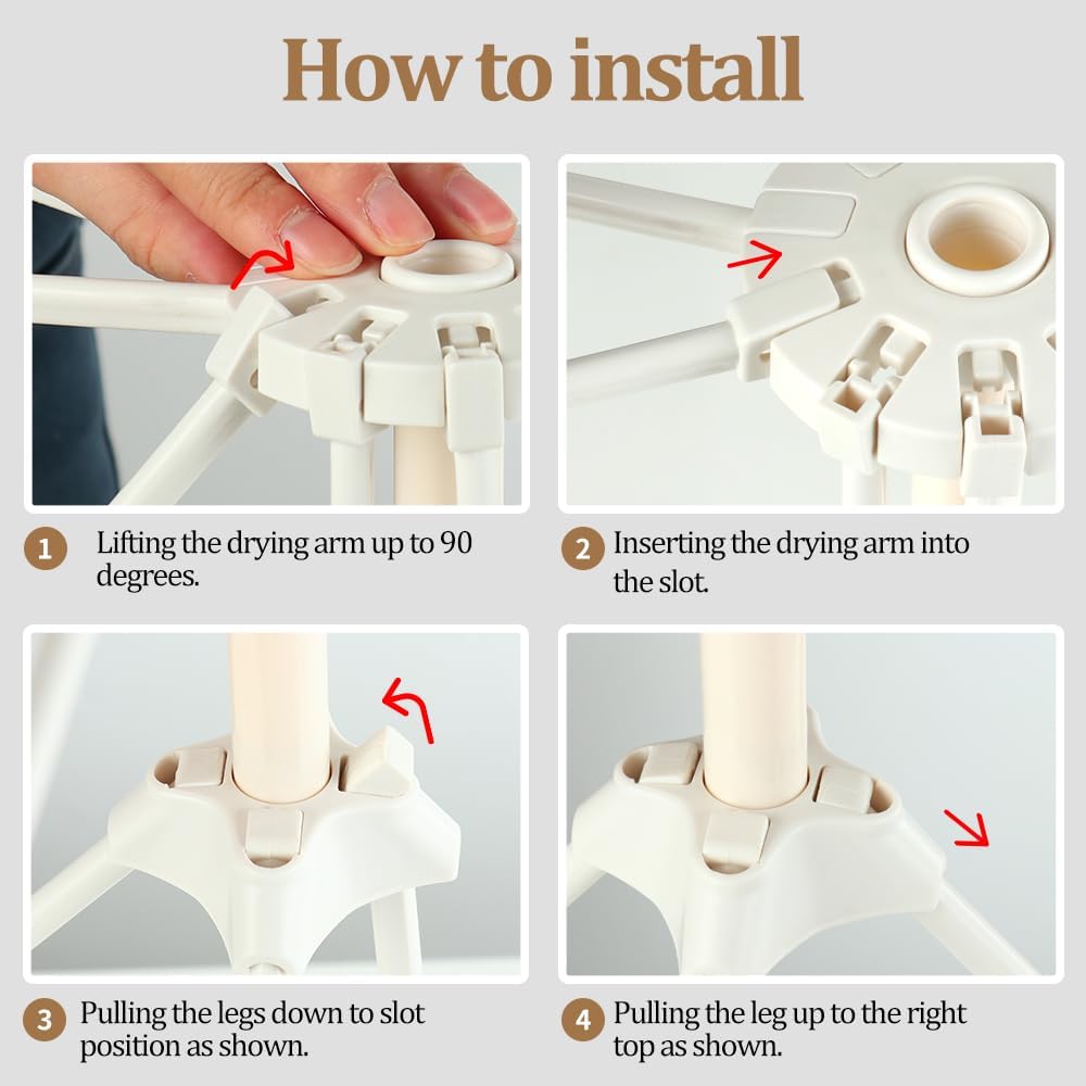 Ourokhome Collapsible Pasta Drying Rack, Plastic Foldable Homemade Fresh Spaghetti Stand Dryer Noodle Hanger for Kitchen with 10 Arms, Stable, Easy Storage, Quickly Set Up (White)
