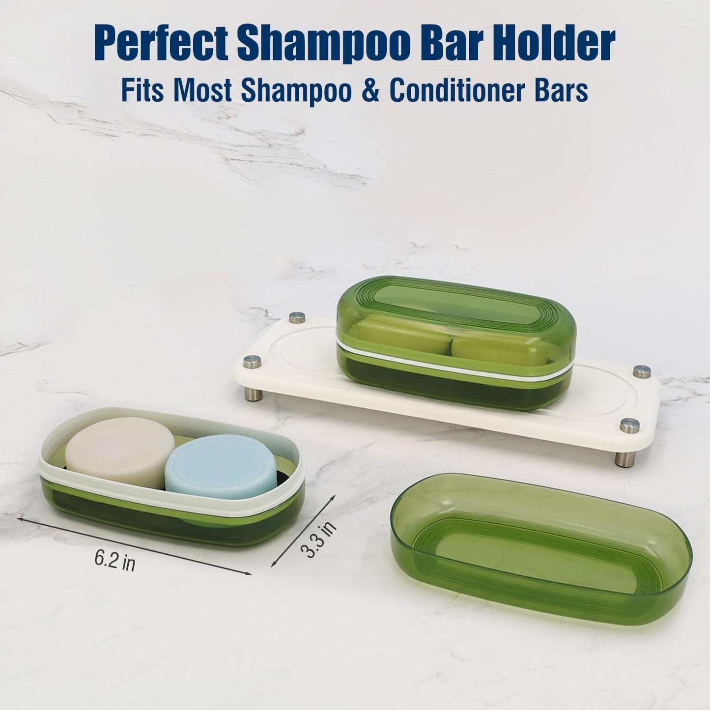 Shampoo Bar Holder Travel Case for Two Bars – Compatible with Kitsch Solid Shampoo & Conditioner Bars, Large Soap Container for Bathroom or Travel (Green Style A-Large)