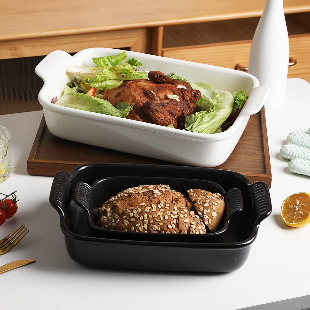 Sweejar Baking Pans Set, Ceramic 9x13 Baking Dish with Handle, Rectangular Casserole Dishes for Oven, Bakeware Sets of 3, Durable Lasagna Pan Deep for Kitchen, Banquet, Wedding Gift(Gradient Gray)