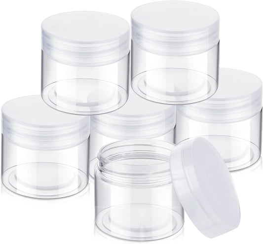 SATINIOR 6 Pack 2 oz Plastic Jars Containers with Lids Wide-mouth Refillable Leakproof Reusable Round Empty Jars for Travel Cosmetic Dry Food Spice Candy Cookie Home Kitchen Organizing (Clear)