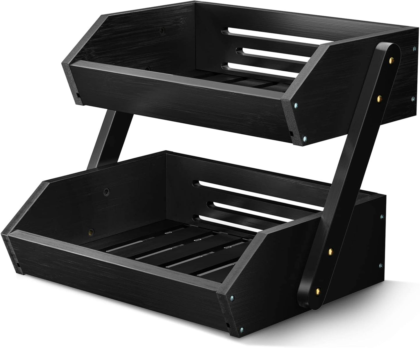 G.a HOMEFAVOR Fruit Basket for Kitchen, 2-Tier Fruit Bowl for Kitchen Counter, Vegetable Storage Stand for Fruit Shop, 15 mm Thickness (BLACK)