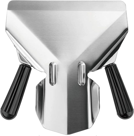 Stainless Steel Dual Handle French Fry Bagger Scoop Chip Popcorn Bagger Ice Candy Snacks Desserts Scooper with Removable Right Handle