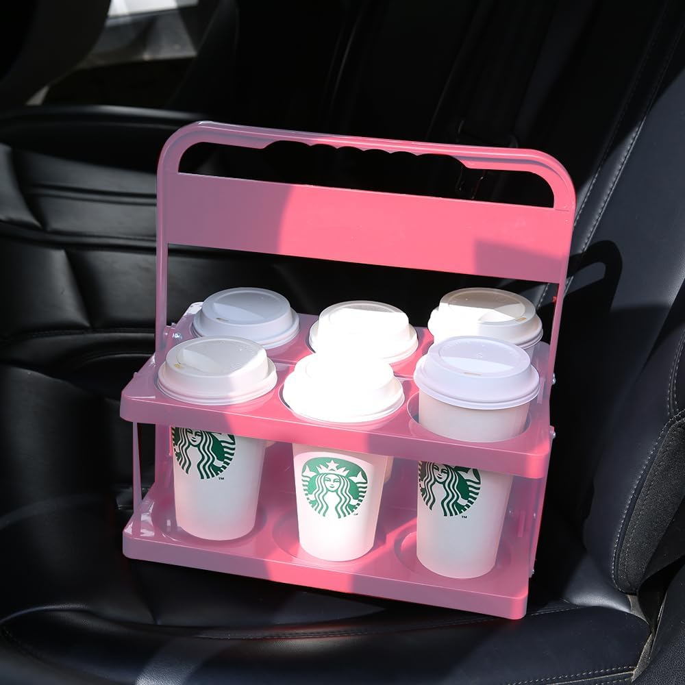 Reusable Drink Carrier with Handle for Doordash, Grubhub, Portable Cup/Coffee Holder Accessories for Delivery, Foldable Drinks Caddy with Tray, Car Durable Plastic Festive Bottle, Vacation Container