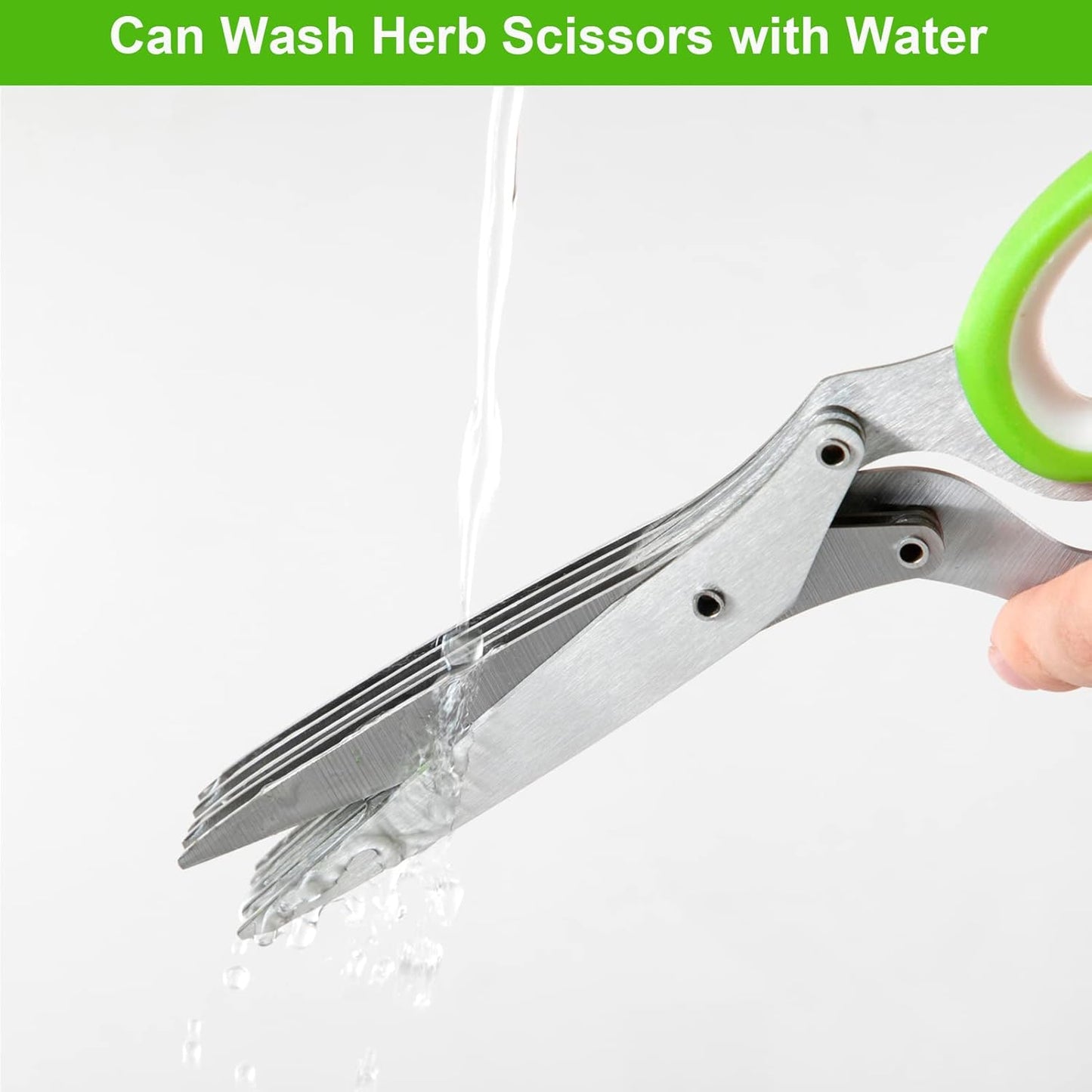 Herb Scissors, Multipurpose Sharp Kitchen Herb Cutter Shears with 5 Stainless Steel Blades, Safety Cover, Cleaning Comb, Cool Kitchen Gadgets for Cutting Fresh Garden Herbs, Dishwasher Safe