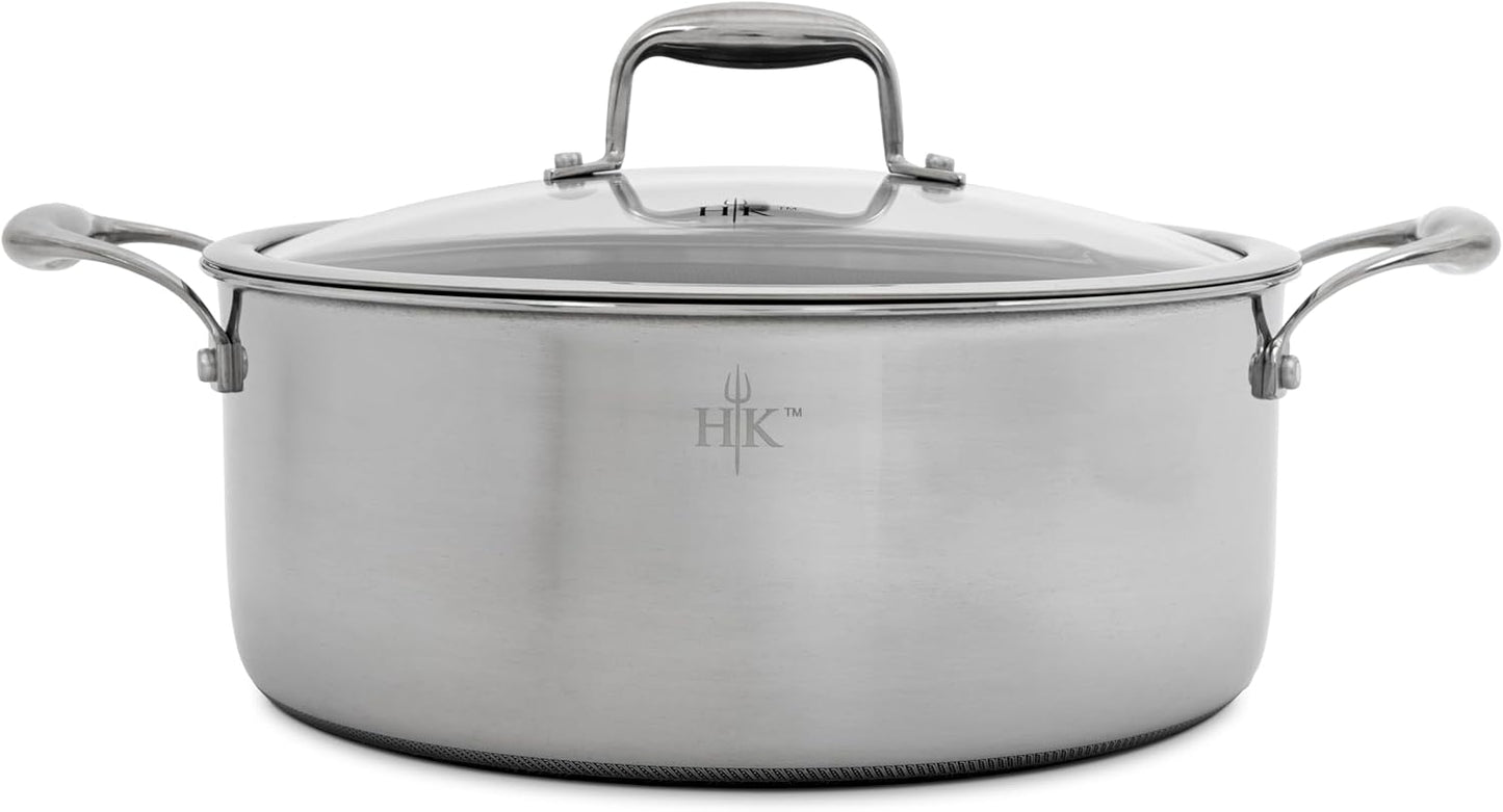 Hell's Kitchen Hybrid 7.5 Qt Pot and lid, Tri-Clad Stainless Steel and Nonstick Ceramic, PFAS Free, no PFOA, no PTFE, no Teflon, Non Toxic Cookware, Metal Utensil Safe, All Cooktops and Oven Safe