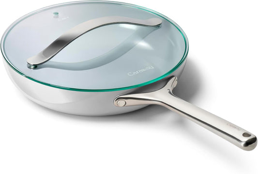 Caraway Nonstick Ceramic Frying Pan With Glass Lid (2.7 qt, 10.5") - Non Toxic, PTFE & PFOA Free - Oven Safe & Compatible with All Stovetops (Gas, Electric & Induction) - Gray