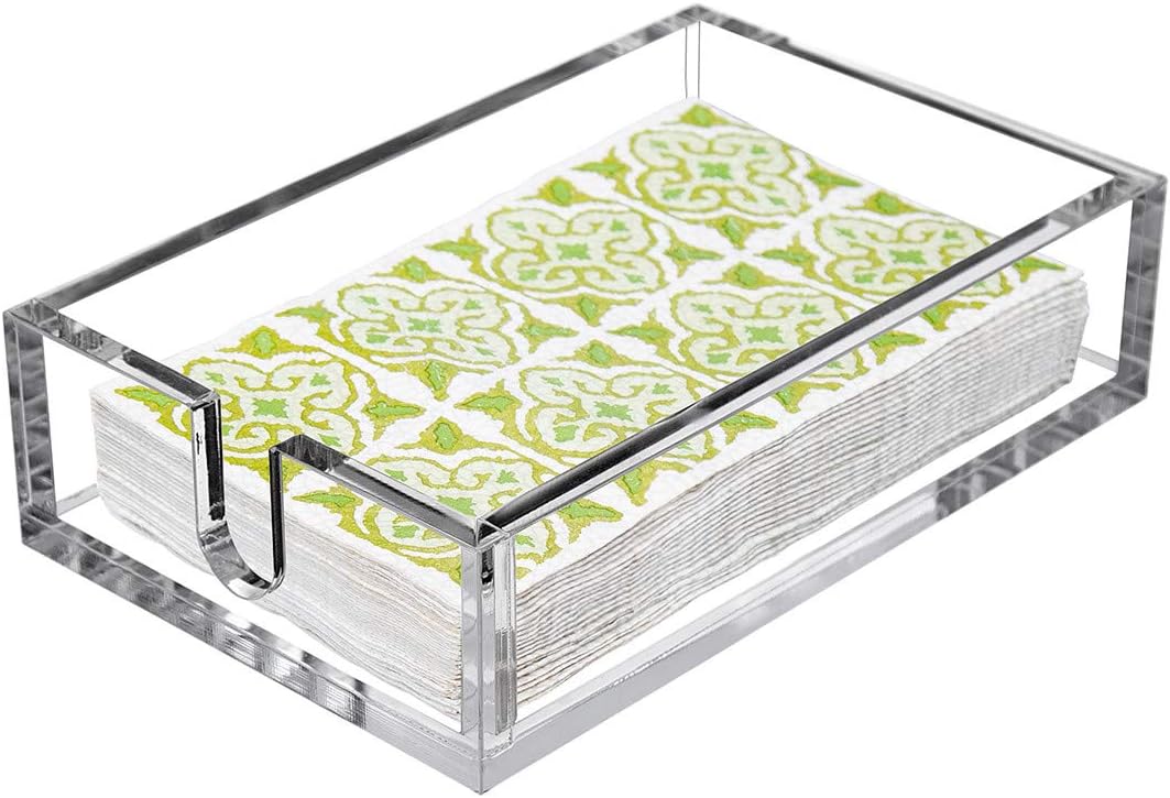 CY craft Acrylic Guest Towel Napkin Holder,Clear Bathroom Paper Hand Towels Storage Tray Modern Buffet Napkin Caddy,Fancy Flat Napkin Holders For Kitchen or Dining Room,9.5 x 5.5x 2.6 Inch,Pack of 1