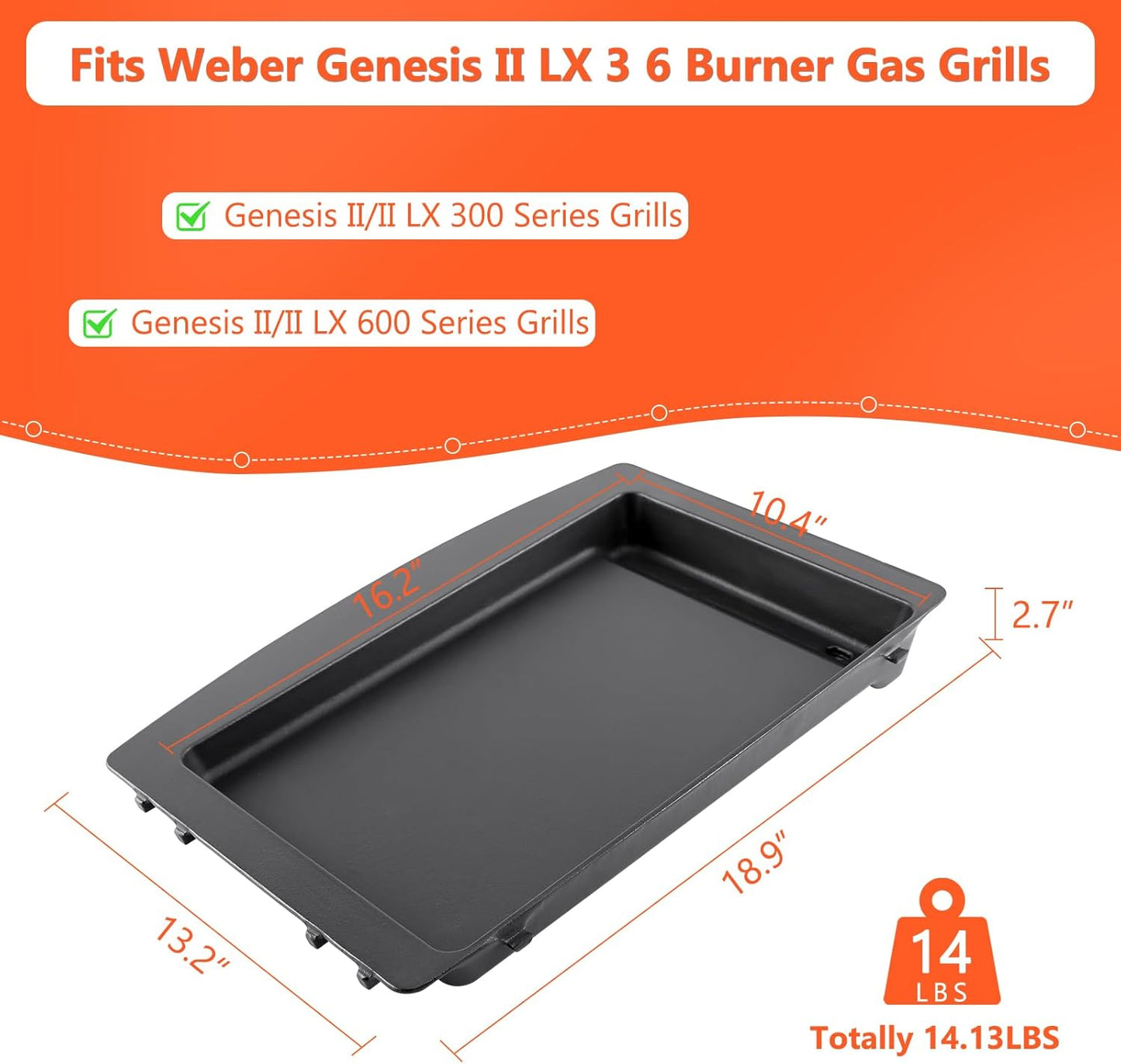 for Weber Genesis 2 Grill Parts - Genesis II Griddle for Weber Genesis II 300/600 Series Grills, GS4 Genesis II E-310, II S-310, II E/S-315, II E/S-325, II E/S-335, Replace for 7599 Cast Iron Griddle