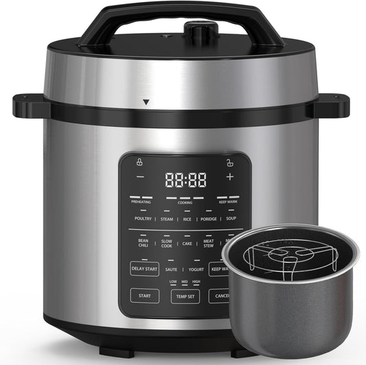 OLIXIS Electric Pressure Cooker 6 Quart Stainless Steel Multi Cooker Electric for Pressure 12-in-1 Rice, Steamer, Yogurt Maker, Slow Cook,Meat Stew, Cake, Porridge, Multigrain,SLV