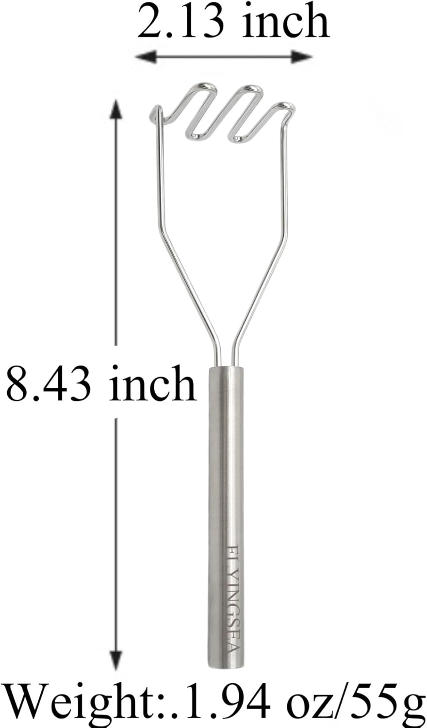 FLYINGSEA Potato Masher,Vegetable Masher,Small Masher,Professional 18-8 Stainless Steel Potato Masher.Cooking And Kitchen Tools.Ergonomic,Perfect for Mashed Potatoes,Vegetables,Beans,Dishwasher Safe