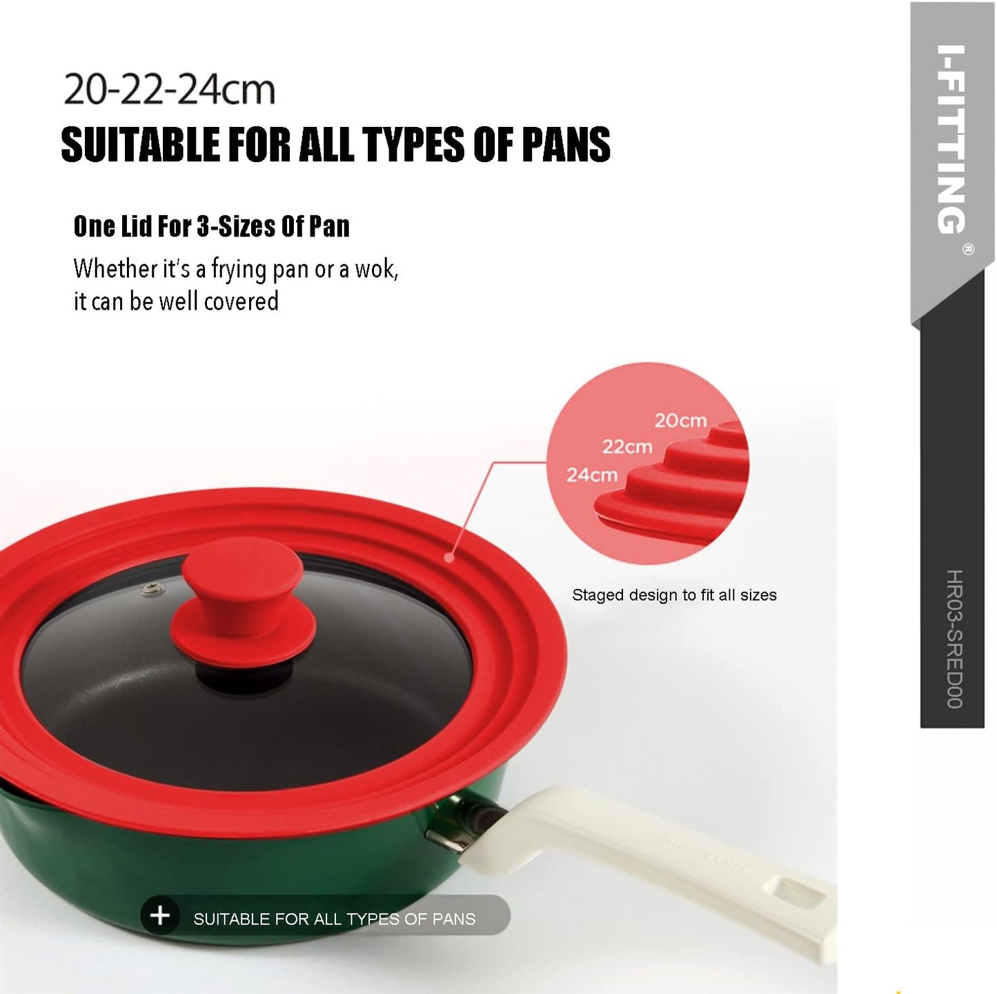 Universal Lid for Pot,Pan,Skillet Fits 11”,12”, 12.5”Cookware Silicon lid Dishwasher Safe, Replacement Lid Vented Tempered Glass with Heat Resistant Silicone Rim By HR Huare Technology, Red,1 Pack