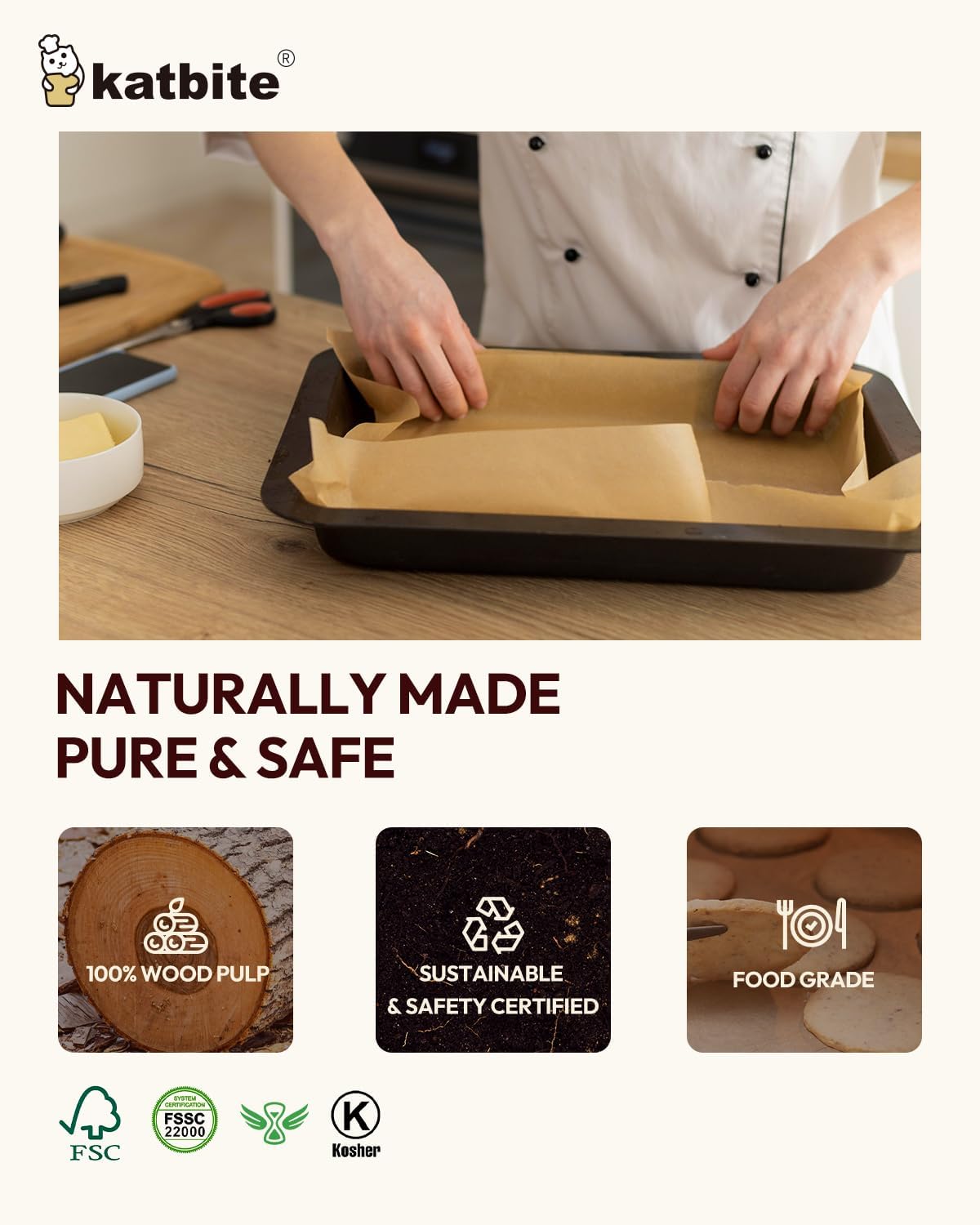 Katbite 220 Pcs Parchment Paper Sheets, 12x16 Inches Unbleached Baking Paper Non-Stick for Gently Baking, Pre-cut Parchment Paper Suitable for Baking, Cooking,Air Fryer [Balanced Series]