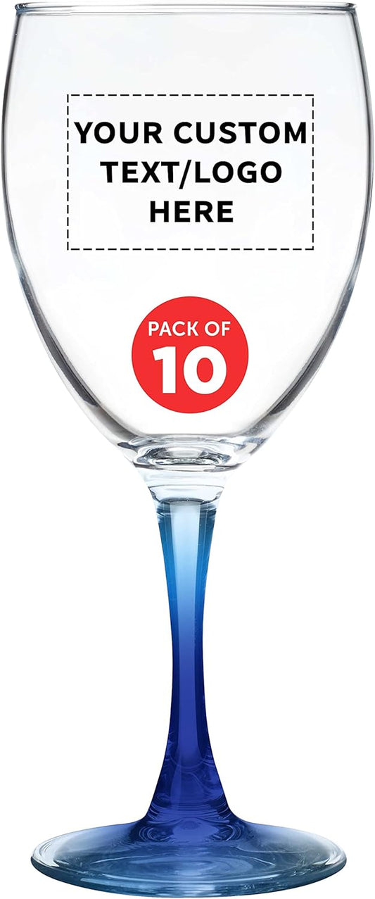 Custom Nuance Wine Glasses by ARC 10.5 oz. Set of 10, Personalized Bulk Pack - Restaurant Glassware, Perfect for Red Wine, White Wine, Cocktails - Blue