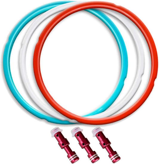 5Qt & 6Qt Pressure Cooker Accessories 3-Pack - Silicone Sealing Ring with Steam Release Valve Compatible with Instant Pot Duo, Lux, Duo Plus, Ultra, and Viva Models.