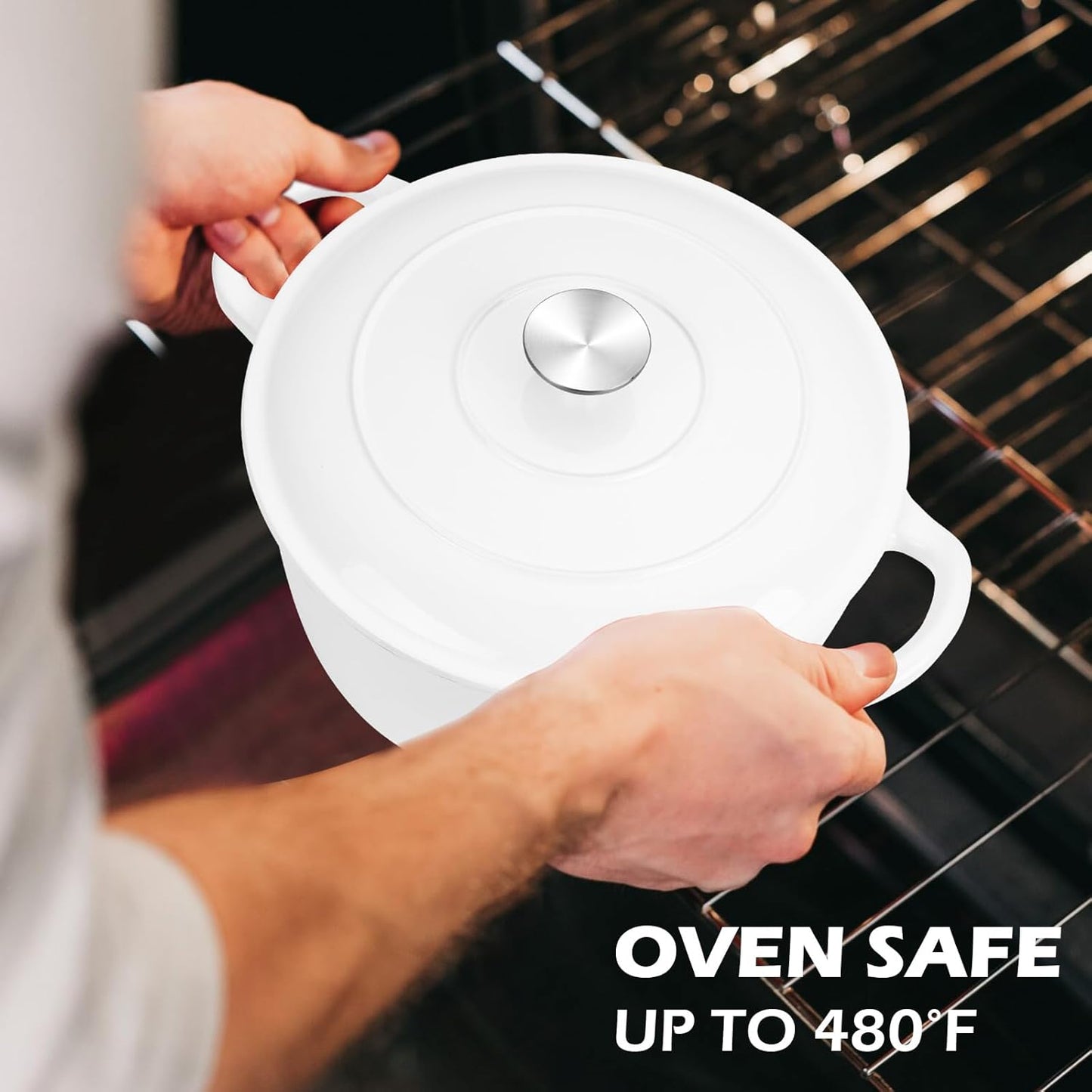 3QT Dutch Oven Pot with Lid, Leonyo 3 Quart Enameled Cast Iron Dutch Oven for Sourdough Bread Baking, Heavy Duty Cookware for Braising, Stews, Roasting, White