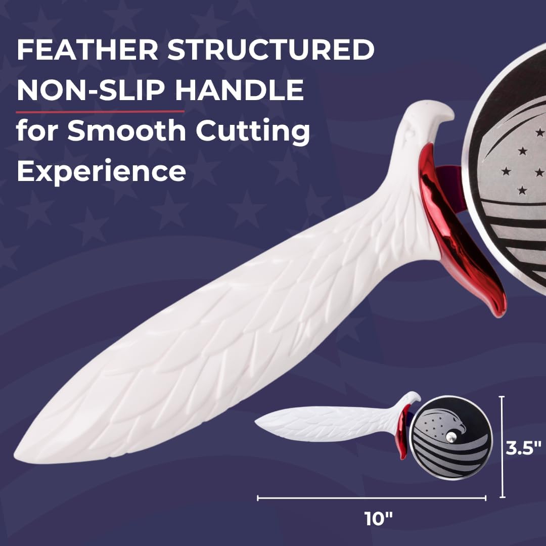 Patriot's Choice American Eagle Stainless Steel Pizza Cutter Wheel – Ultra Sharp with Built-In Finger Guard - Patriotic Kitchen Tools & Pizza Accessories Gift for Men - Dishwasher Safe 10"