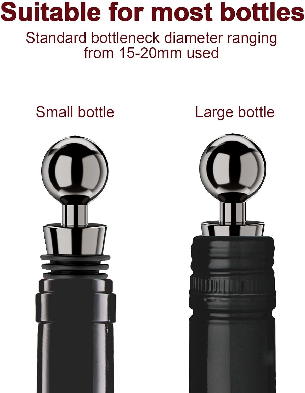 Wine Stoppers for Wine Bottles 3Pcs Vacuum Wine Bottle Stopper with Silicone Reusable Wine Corks, Leak proof Keep Fresh Suitable for Standard (Black, 3 Pack)