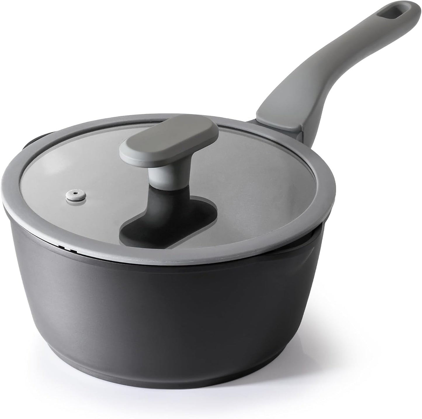 PRICUSIS Nonstick Saucepan with Lid, 2.7 Quart Non Toxic Pot with Pour Spouts, Full Coated, 100% Dishwasher Safe, Induction Compatible & Oven Safe, PTFE & PFOA Free, Black Sesame