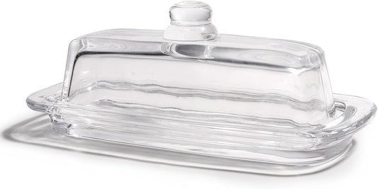 Small and Narrow Glass Butter Dish with Lid for Countertop Clear Crystal Butter Container for Counter Glass Butter Keeper with Cover Butter Tray for Refrigerator,Can hold 1x4oz Butter