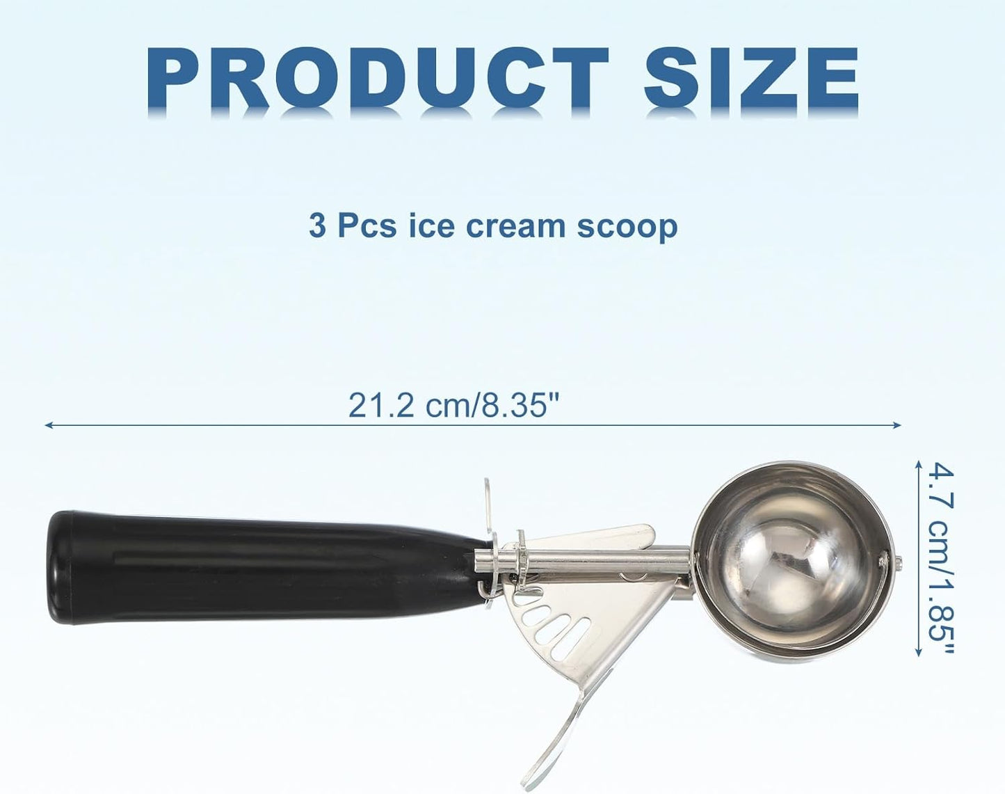 uxcell 3 Pcs Cookie Scoops, Ice Cream Scoop with Trigger for Baking Cookie Dough Rice Pudding Kitchen Gadget, Black