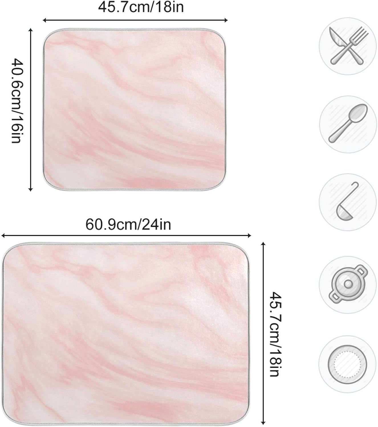 Super Absorbent Dish Drying Mat Microfiber Fast-Drying Dish Mat 16" x 18" Kitchen Dish Drying Pad Pink Coral Marble