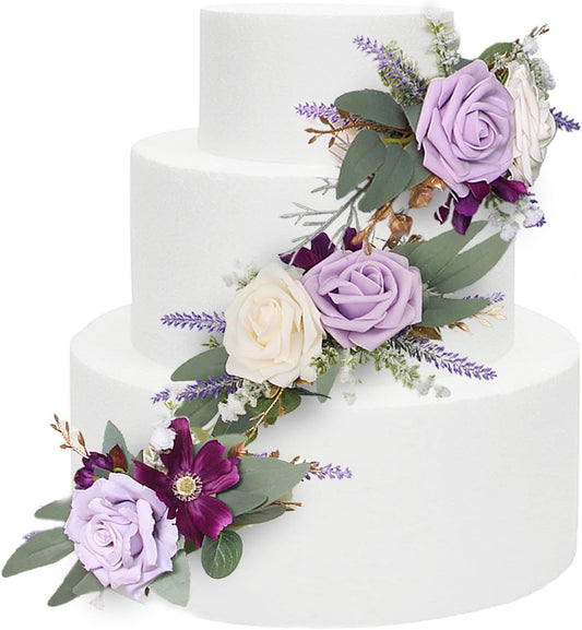 Rinlong 3Pcs Pre-made Purple Cake Flowers Decorations Flower Cake Topper Butterfly Cake Decorating Flowers for Wedding Sweet 16 Birthday Girl