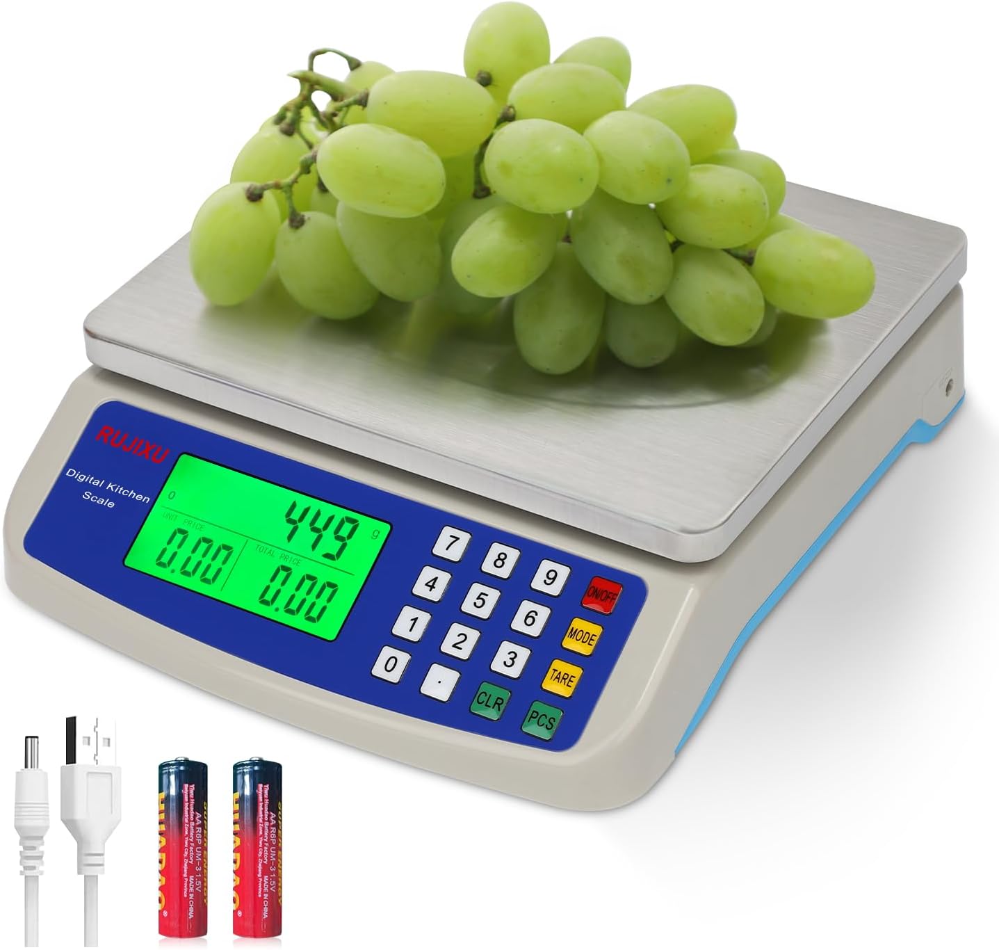 Large Digital Kitchen Scale 22LB Commercial Scale for Food Baking Bread Cooking Meat,Stainless Steel Price Computing Scale with LCD Display,Prep Counting Scale for Parts and Coins,Adapter Included