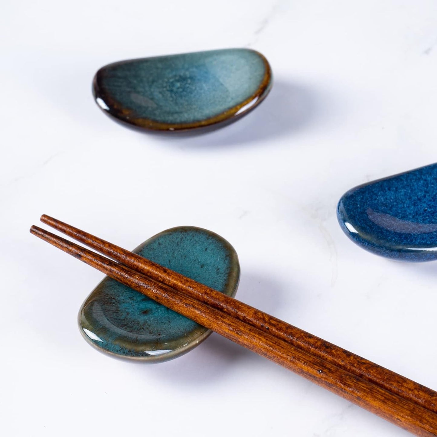 Ceramic Chopsticks Holder Chopstick Rest Spoon Fork Stand Holder Set of 6, Multicolour