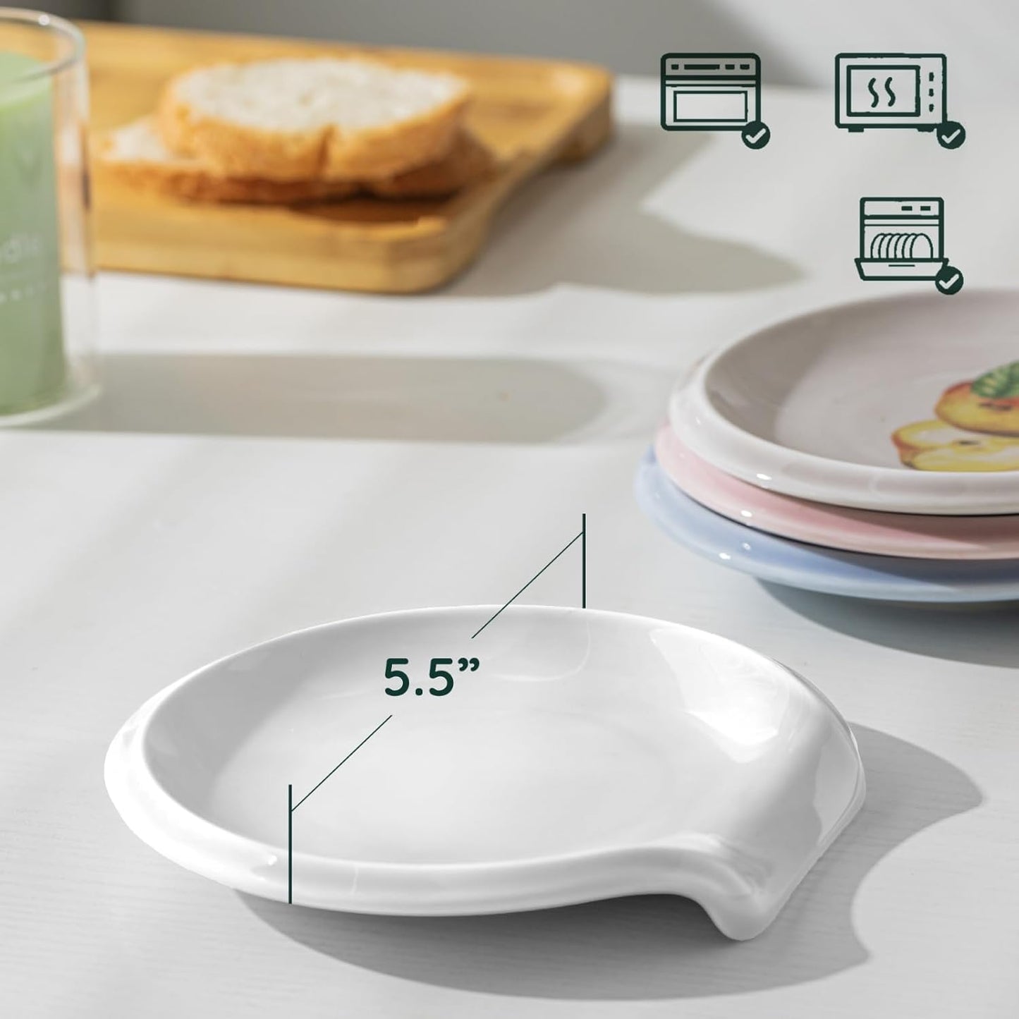 Spoon Rest, Ceramic Ladle Rest for Stove Top, 5.5 Inches Spoon Holder for Kitchen Counter Porcelain, Kitchen Utensils Accessories, Set of 4, White