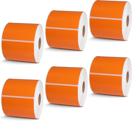 BETCKEY - 3" x 5" Multipurpose & Large Shipping Labels Compatible with Zebra & Rollo Label Printer,Premium Adhesive & Perforated[Orange, 6 Rolls, 2100 Labels]