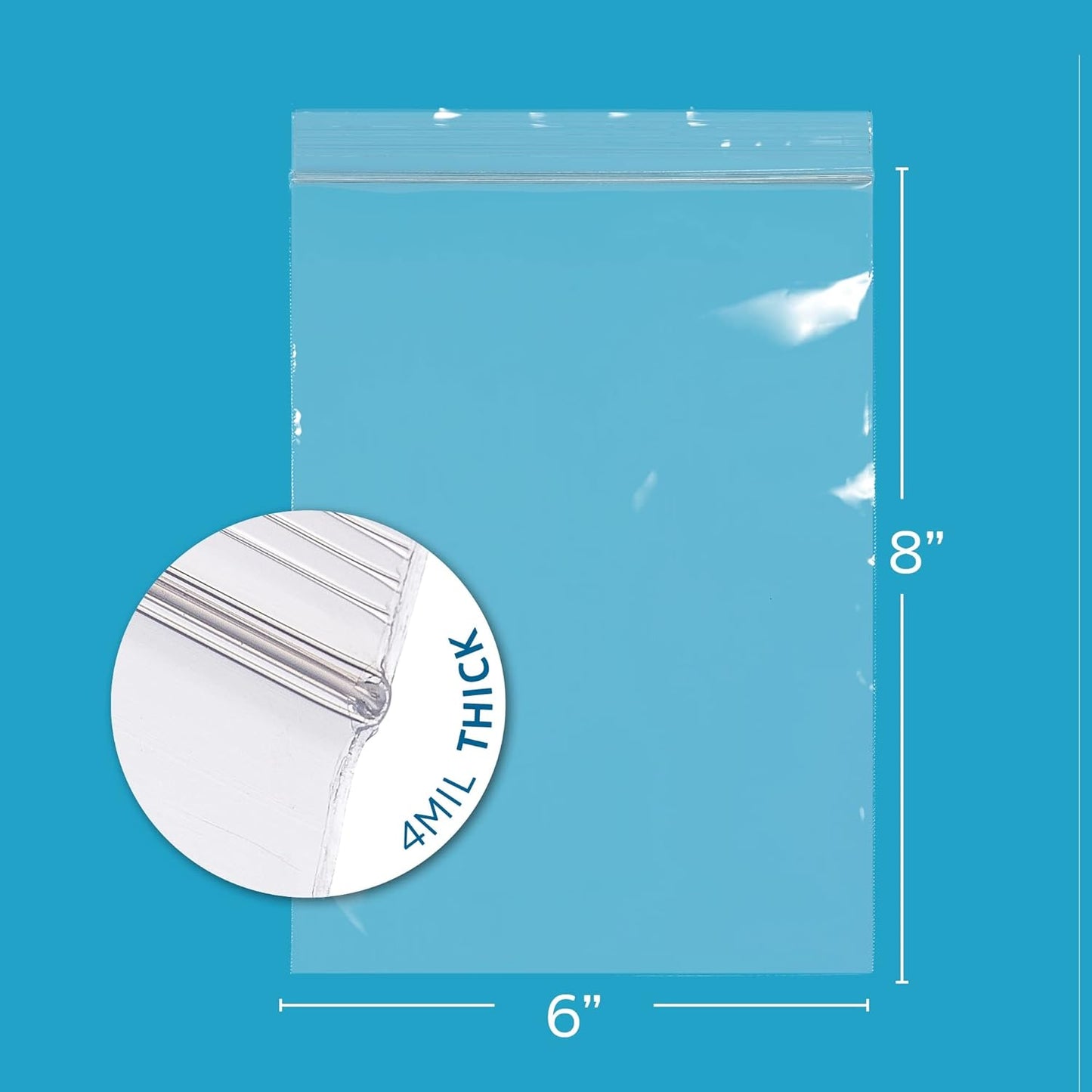 Clear Plastic Reclosable Zip Bags - Bulk GPI Pack of 100 6" x 8" 4mil Thick Heavy Duty, Strong & Durable Poly Baggies With Resealable Zipper Lock For Travel, Storage, Packaging & Shipping.