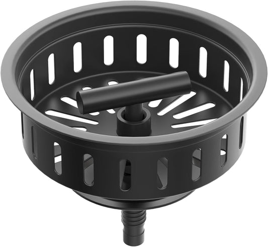 KONE Kitchen Sink Stopper Strainer Replacement for KONE 9171 Standard 3-1/2 Inch Spin and Seal Drains with Threaded Stopper Function, Stainless Steel Black Twist Lock Basket Strainer Replacement