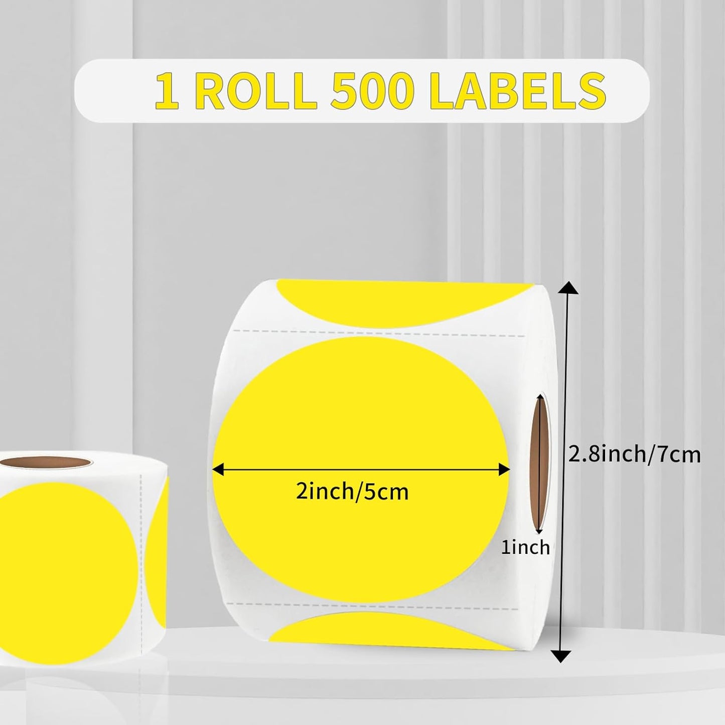 starboling Thermal Labels,2 Inch Yellow Round Thermal Printer Stickers,Self-Adhesive Round Direct Thermal Labels,Thermal Stickers for DIY Logo Design,Name Tag (500/Roll）