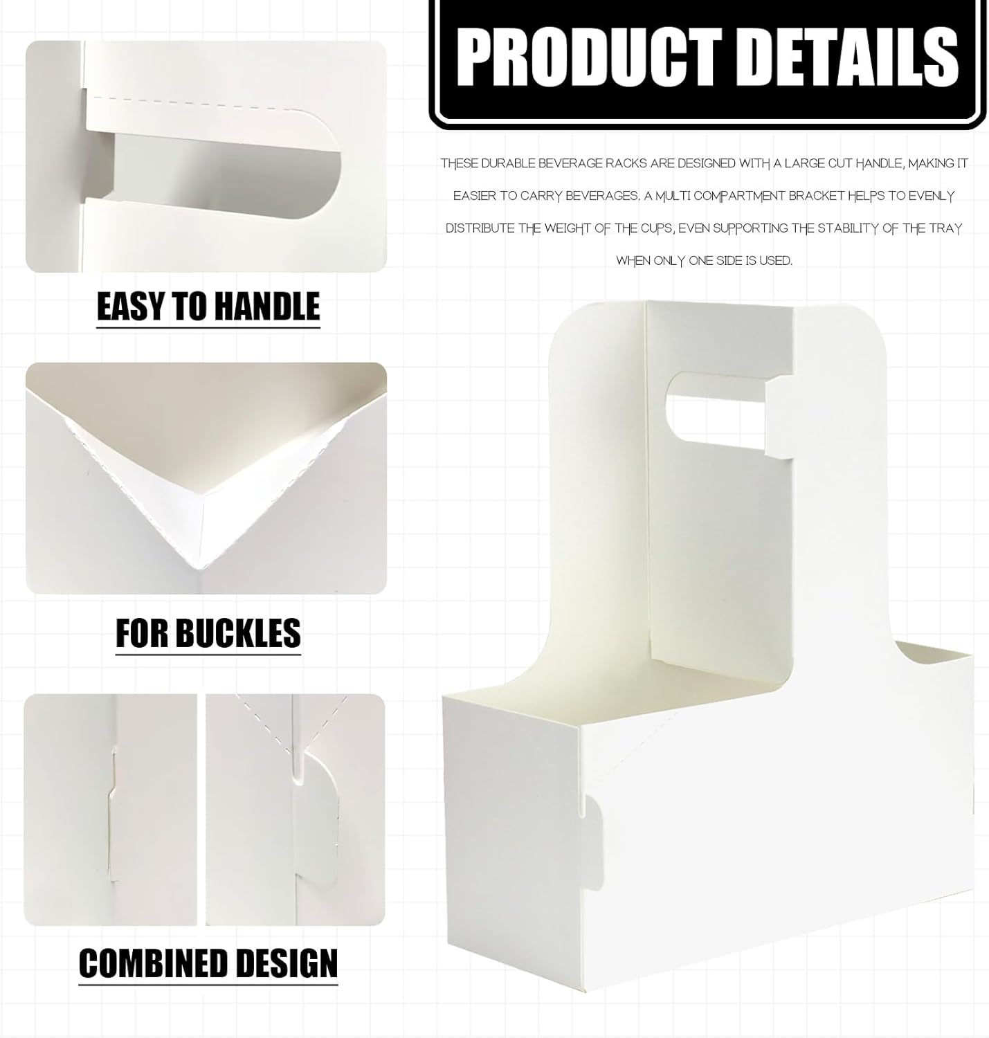 2 Cup Disposable Drink Carrier for Delivery with Handle,15 Count Kraft Paperboard Cup Holder,Cup Carriers for Hot or Cold Drinks,Coffee Carrier, Food Delivery,Take Out Cup Carriers (White, 30 PCs)