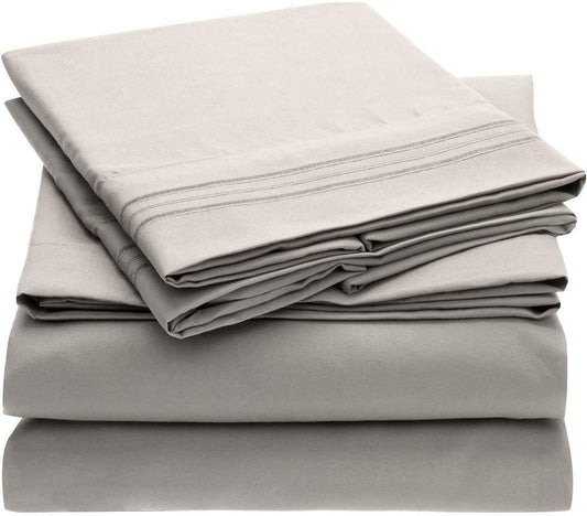 Mellanni Full Sheets Set - 4 PC Iconic Collection Bedding - Hotel Luxury, Extra Soft, Cooling Bed Sheets - Wrinkle, Fade, Stain Resistant (Full, Light Gray)