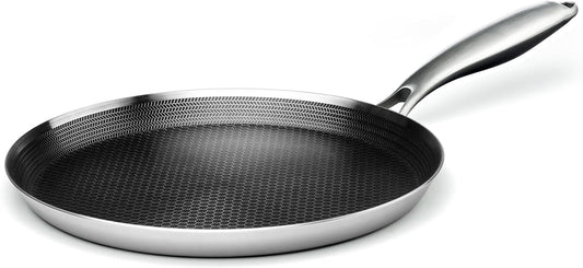 Stainless Steel Crepe Pan - 11inch Nonstick Crepe Pan, Stainless Steel Honeycomb Coating Pancake Pan, Non Stick Flat Skillet Tawa Dosa Tortilla Griddle Pan, Induction Compatible, PFOA Free