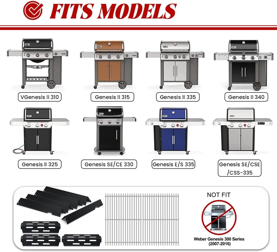 Grill Replacement Parts for Genesis ii Grates 66032 Flavorizer Bars Grill Parts GS4,66095 Grill Grates 66795 Heat Deflector Replacement Parts for Weber Genesis ii E-310