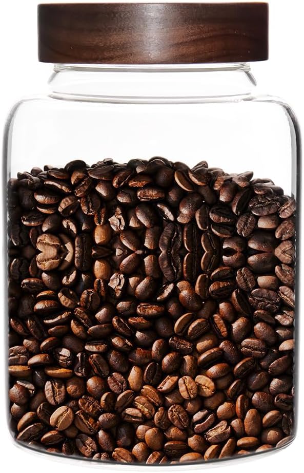 Glass Spice Jar Coffee Sugar Container Airtight Glass Jar Food Storage Canisters Bottle for Kitchen Seasoning Tea Herb Overnight Oats Bar Parfait Snacks (1800ml(60oz)-1 pack-no spoon)