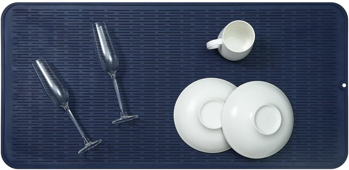 Silicone Dish Drying Mat for Multiple Usage,Easy clean,Eco-friendly,Heat-resistant Silicone Mat for Kitchen Counter or Sink,Refrigerator or Drawer Liner Navy Blue 5XL 36inches x 18inches