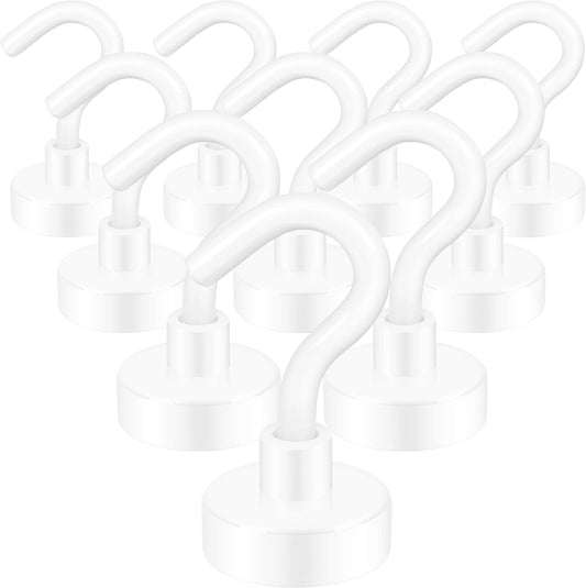 Neosmuk Magnetic Hooks,30lb+ Heavy Duty Earth Magnets with Hook for Refrigerator, Extra Strong Cruise Hook for Hanging, Magnetic Hanger for Cabins, Grill (White, 10 Pack)