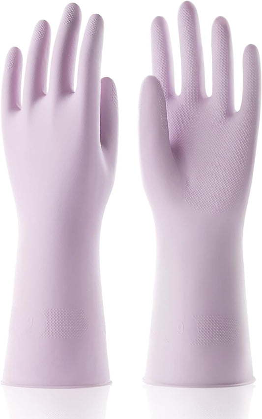 COOLJOB Medium Household Rubber Gloves with Cotton Liner & Non-slip Grip, Waterproof Long Lasting Dishwashing Gloves for Kitchen & Bathroom Cleaning, Purple, 1 Pair