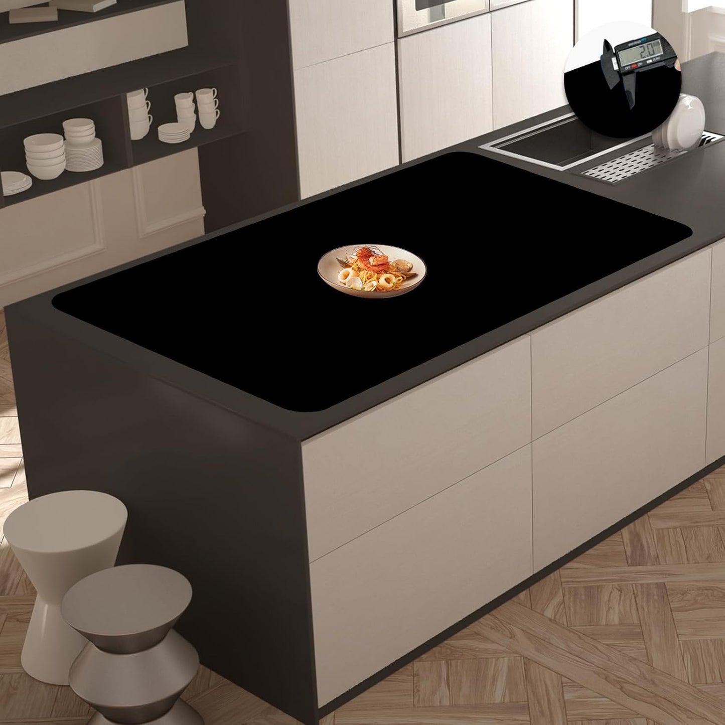 2MM Extra Thick Silicone Mats for Kitchen Counter, 35.4"x23.6" Kitchen Island Largest Heat-Resistant Baking Mat, Thicker Non-Slip Desk Protect Mat, Multipurpose Countertop Protector (Black)